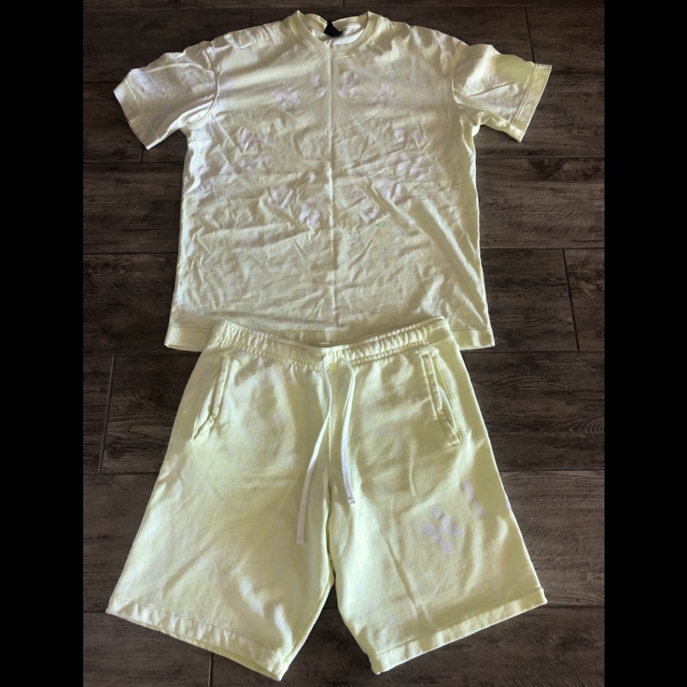 Nike Neon Yellow Sportswear Tech Fleece Shorts and matching shirt